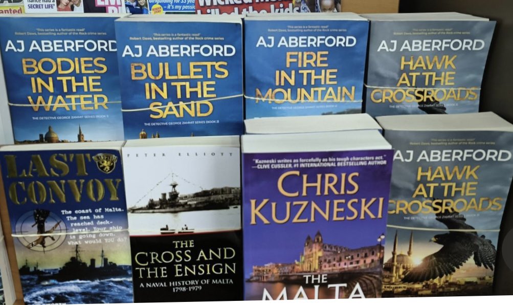 Spotted by a fan of #inspectorgeorgezammit in the wild! Excited to see Book 1: BODIES IN THE WATER reappear as it’s been MIA for months now! Book 5 missing here but you can’t win them all! #thrillerbooks #actionadventure #MediterraneanNoir