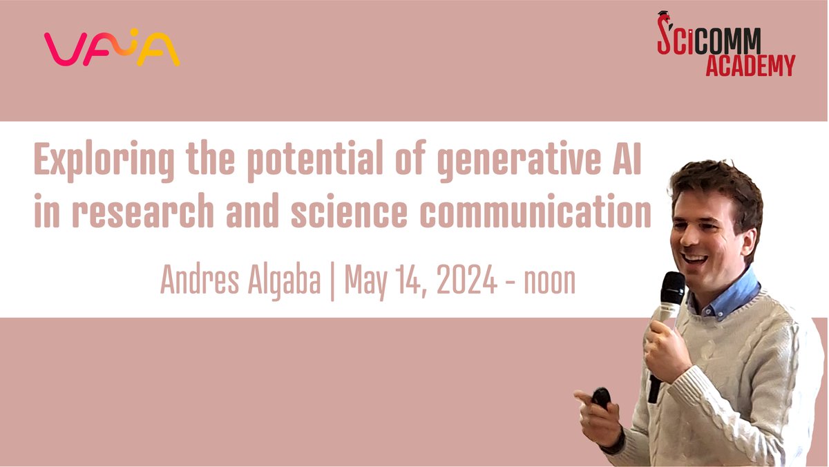 #AI is all around us! 🤖 Curious to learn more about its impact on research and science communication? Join our next free online #SciCommAcademy lunch talk with @VAIAcad and @AndresAlgaba1 on May 14th to explore the potential of AI for your own research! scicomm-academy.eu/pages/lunch-ta…