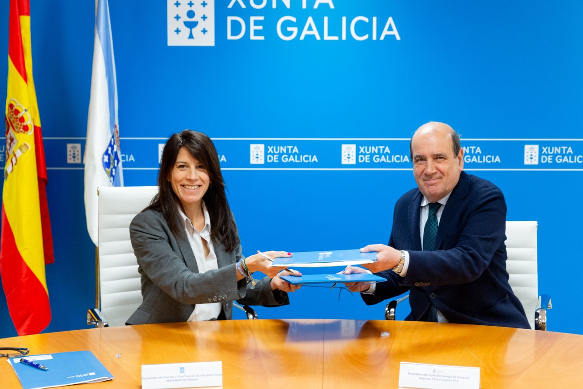 ✒️ @MMallegue e o presidente do Consello da Avogacía Galega asinan un convenio para o asesoramento e intermediación en materia de vivenda Oriéntase a persoas en desamparo para que non perdan a súa vivenda habitual, e ás afectadas pola súa ocupación 📎 xunta.gal/notas-de-prens…