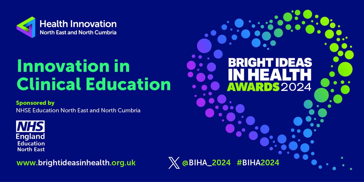 The 'Innovation in Clinical Education' category is open to individuals, teams or organisations that provide innovative teaching and learning methods. Sponsored by NHSE Education North East and North Cumbria @MADEinHEENE Full details ➡️ brightideasinhealth.org.uk/#categories #BIHA2024
