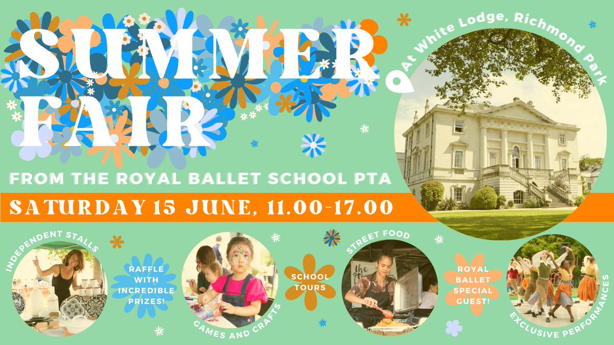 ☀️ The one day of the year the School is open to the public is back on Saturday 15 June - join us for the PTA Summer Fair at White Lodge, Richmond Park ☀️ Come for tours, performances, Royal Ballet guests, raffle, stalls, street food and more! Read more: royalballetschool.org.uk/summer-fair/?u…