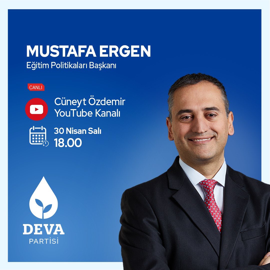 💧🌱  Eğitim Politikaları Başkanımız @mustafaergen_ 30 Nisan Salı,

🗓 BUGÜN 
 
🕰 18.00'de 
 
📺 @cuneytozdemir YouTube Kanalında @esaskenan ile  'Çözüm Önerisi' programında  gündemi değerlendirecek.