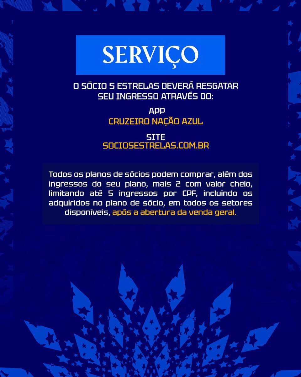 🎫 Confira as informações completas da venda de ingressos para Cruzeiro x Internacional no Mineirão! Garanta seu lugar em: ingresso.cruzeiro.com.br ou no app Nação Azul. #CRUxINT #SouCruzeiroTradição
