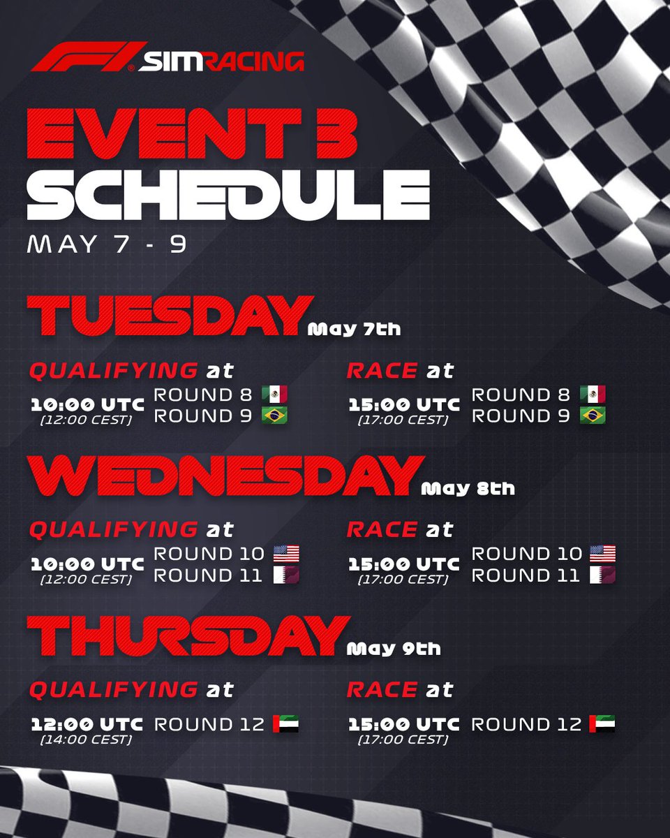 Only ONE week to go until we're back racing, and a CHAMPION will be crowned 😎 #F1Esports 📅 Print it out, screenshot it, and remember the dates because you don't want to miss this!