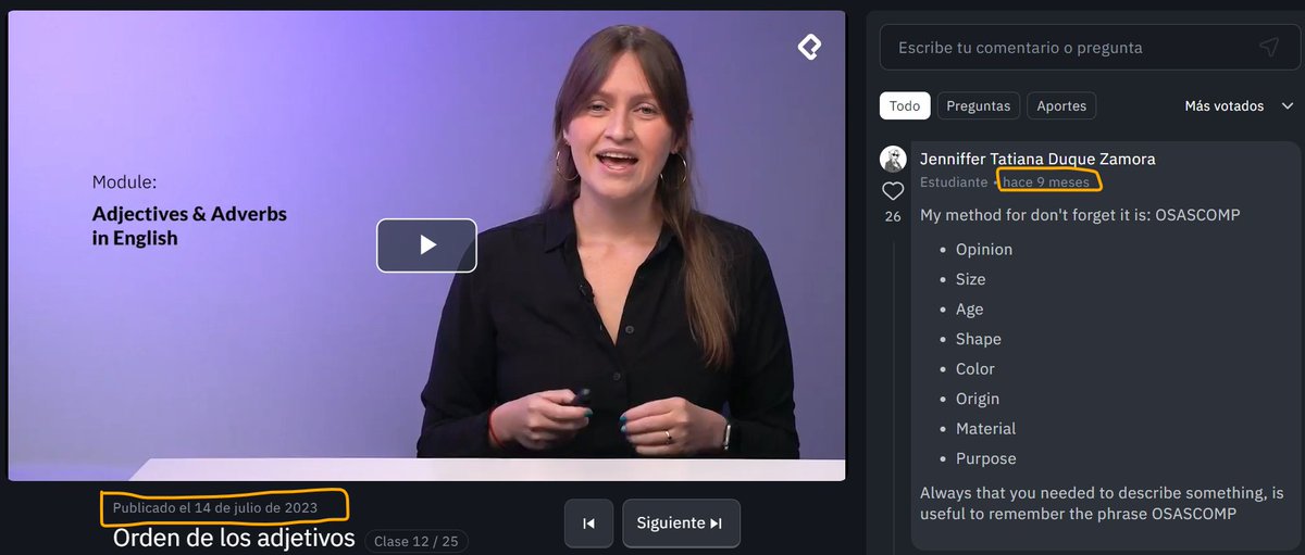 uxmerce's tweet image. Hace dos semanas hice este comentario. Y estoy sorprendida que le dieron prioridad, ya podemos ver nuevamente el tiempo que tienen los comentarios y hasta incluyeron la fecha de publicación del curso. Gracias por escuchar a la comunidad #UX #QuickWins #Platzi 👍🏽