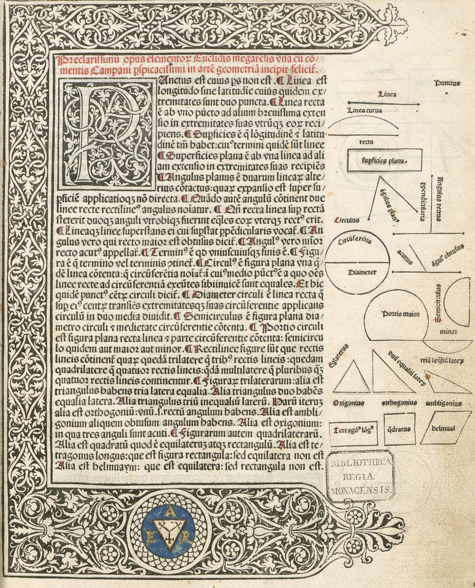 Euclid's "Elements"
Venice 
1482
Library of Congress (digital images)

#medieval #medievaltwitter #art