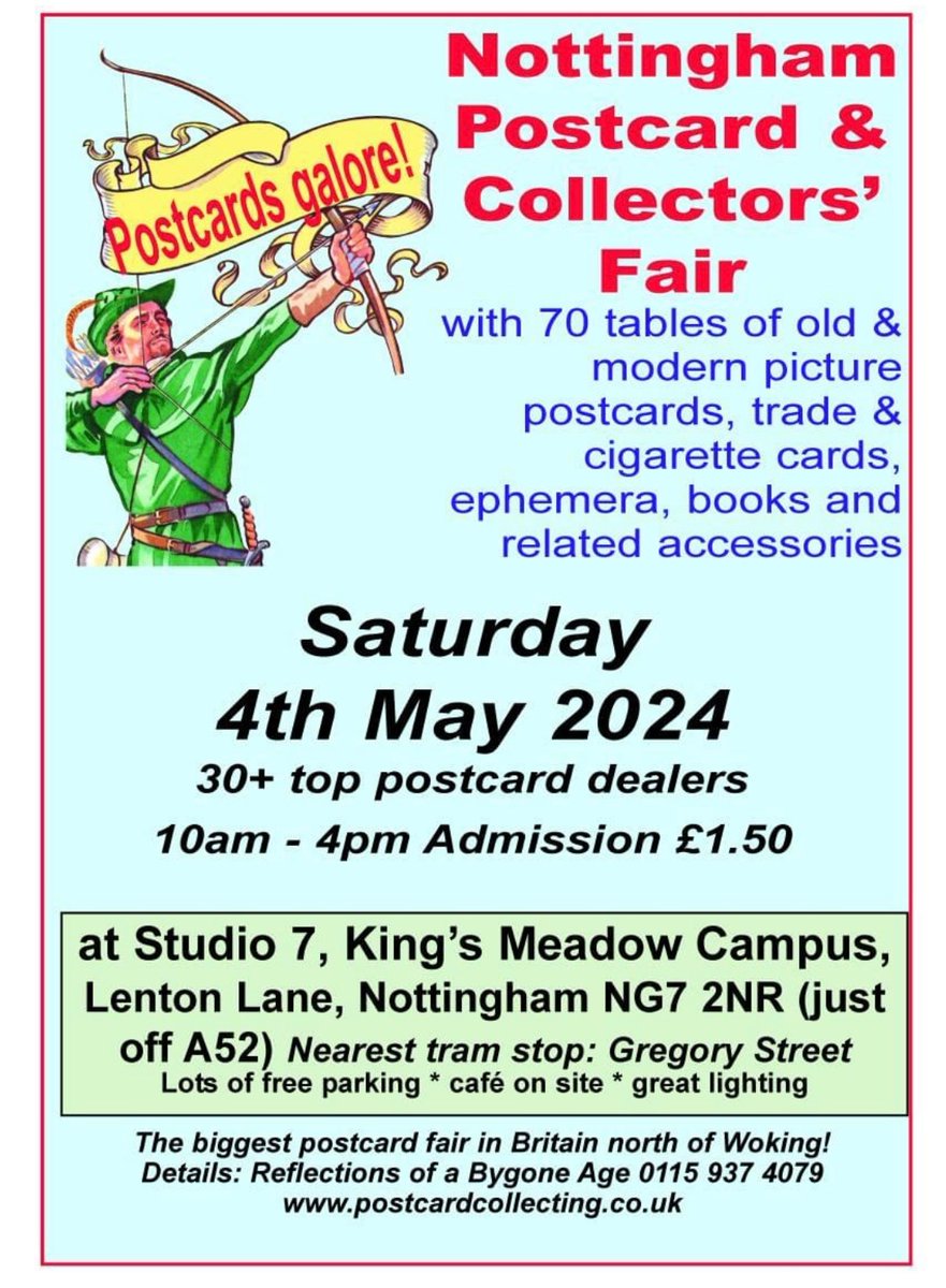 There’s a big one in #Nottingham this Saturday (4th May)! #Postcard and Collectors Fair with a LOT of #postcards - full details ⬇️