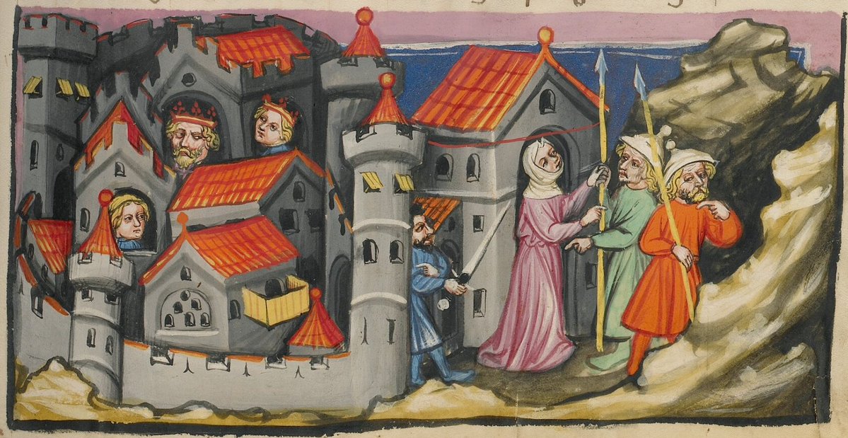 Rehab Hiding the Spies in Jericho
about 1400–1410
Weltchronik
Rudolf von Ems
Getty
#medieval #arthistory #OldTestament
