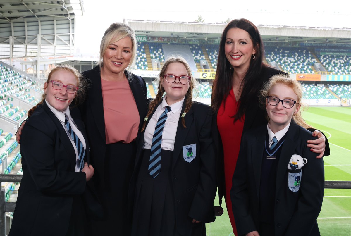 First Minister Michelle O’Neill and deputy First Minister Emma Little-Pengelly attended the CyberFirst EmPower Girls event at Windsor Park today and encouraged young girls to consider a career in technology and cyber security.