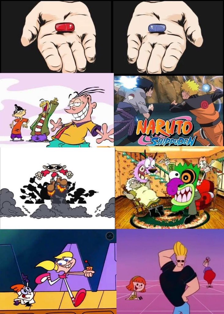 Which one you taking? #cartoonnetwork I’d take the red pill but I’d want to switch out KND with Johnny Bravo or Courage.