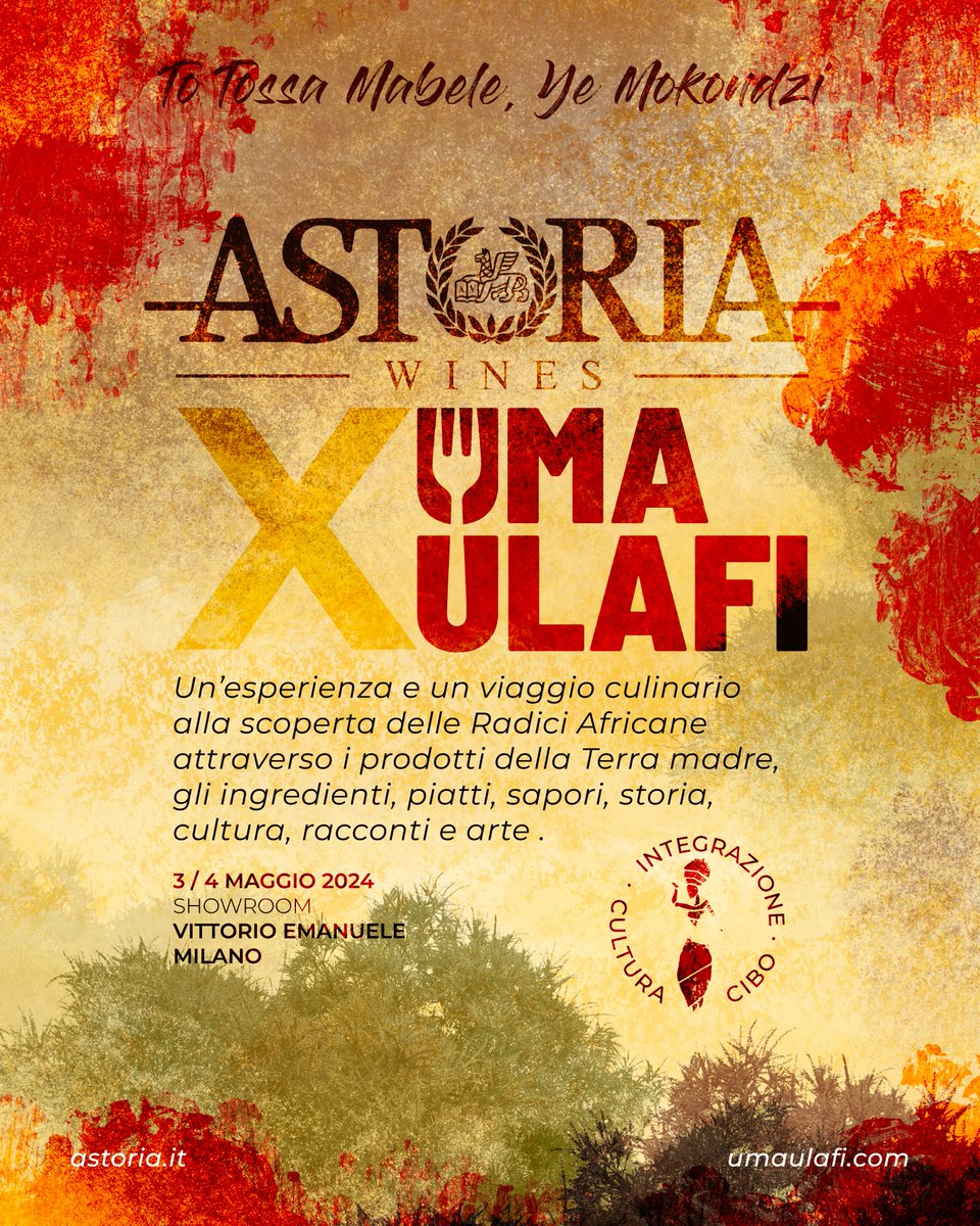 🌍🍴 Esplora l'Africa attraverso i sapori! Il 3 e 4 Maggio, unisciti a noi presso lo showroom Vittorio Emanuele, Milano. Un viaggio alla scoperta delle Radici Africane insieme a Uma Ulafi! ✨
#RadiciAfricane #Milano #cucina #astoriawines #celebratinglife #celebratingafrica