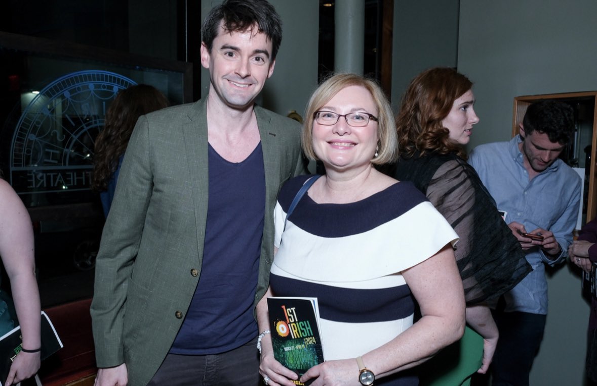 @OriginTheatre1 #1stIrish2024 Judges Selection for Best Male Performance David McElwee for @IrishRep production of PHILADELPHIA, HERE I COME 👏👏👏 Pictured with Irelands Consul General to New York Helena Nolan @IrelandinNY
