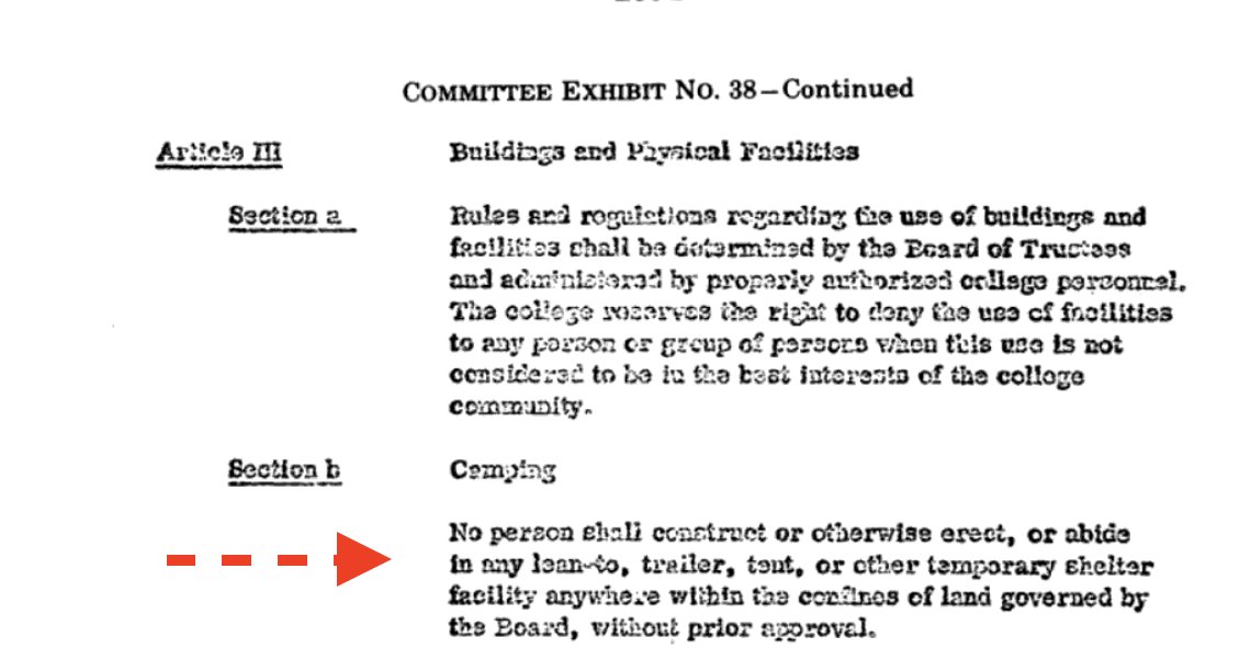 when you look into these campus anti-tenting rules,* so many of them come directly out of 1968-1970 like here is Macomb Community College passing its policy in 1969, in response to Black Power and anti-war protestors staging sit-ins *the ones that weren't just passed a week ago