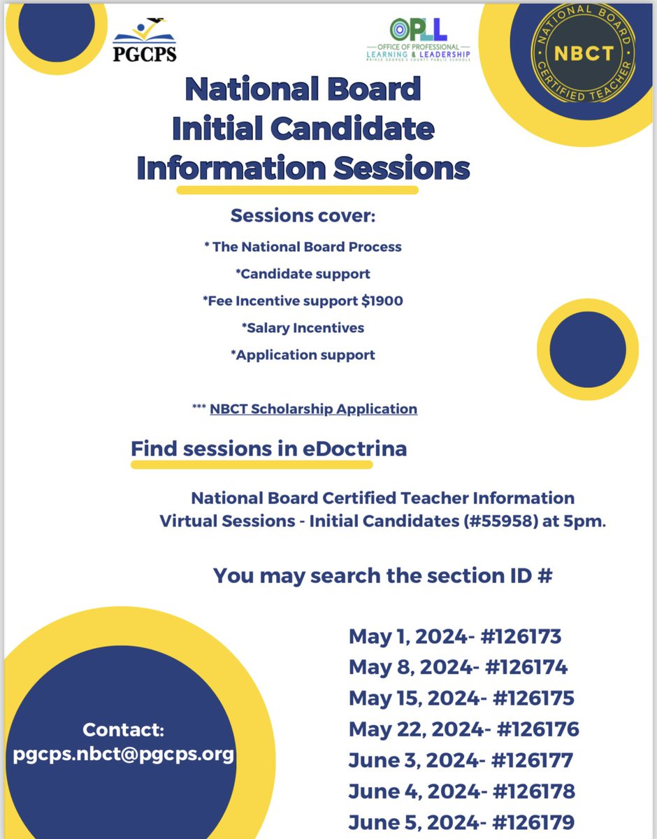 ✍🏾 All @PGCPS educators interested in receiving financial support to pursue national board certification should attend one of the National Board Information Sessions posted in eDoctrina. #BlueprintInAction #PGCPSNBCT @MentorTeacher4 @MsSandlin_Ed @CoachKHolden14 @DrMYWilson