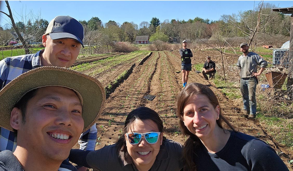 On Earth Day, four Wyss community members volunteered at Vanguarden Farms in Dover, MA. They enjoyed practicing sustainable agriculture. Their work will be translated into vegetable shares for the Needham Food Pantry & the Metrowest Workers Center. #Sustainability #EarthMonth