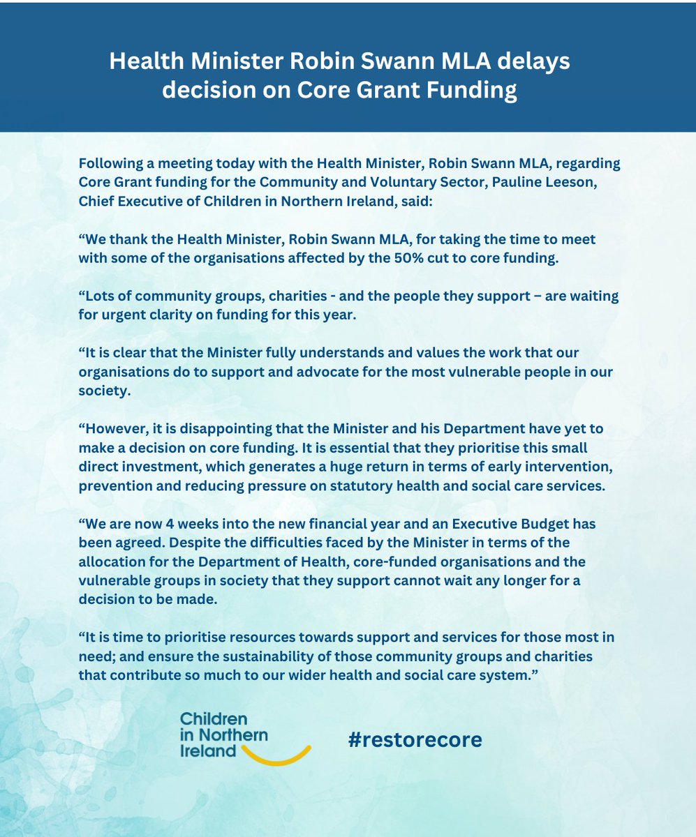 CiNI Statement following meeting with Health Minister @RobinSwann_MLA to discuss Core Funding from @healthdpt #restorecore