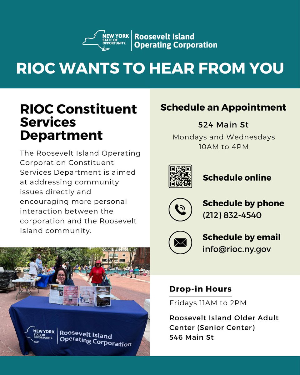 Speak directly with RIOC! The Constituent Services Department is a direct line of communication between RIOC and the community. Reach out to us for support, feedback, and assistance in shaping a vibrant and inclusive community.