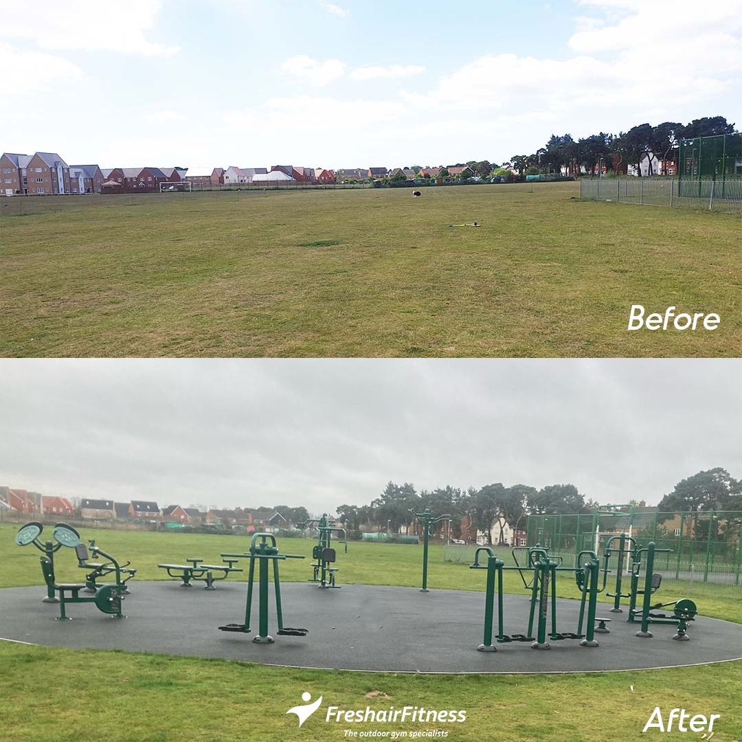 Loved this installation for Red Lodge Parish Council. Unique circular surface area with internal stretching / cool down area and walkway to create a totally accessible workout space for everyone, all year round. For more information, visit freshairfitness.co.uk/success-storie…