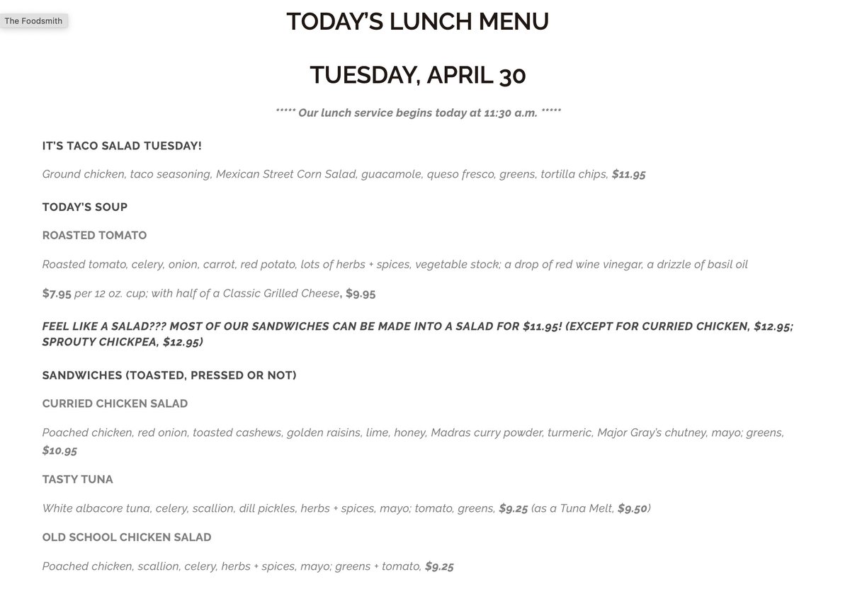 FoodsmithDUX's tweet image. Back by popular demand: It's Taco Salad Tuesday! Check out today's lunch menu then call 781-934-0134 to order. We are here tp serve until 2 pm! #duxbury #TacoTuesday