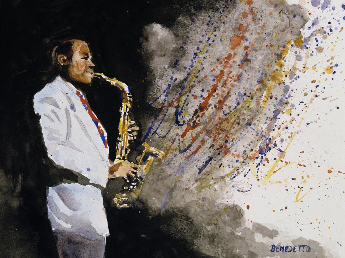 Celebrating #JazzDay with a tribute to the improvisational spirit of jazz that Tony so admires: 'I have always loved jazz music...Jazz musicians keep things spontaneous and very 'live'.' Today, we share Tony's painting of Charlie Parker, a legend who embodied these qualities.