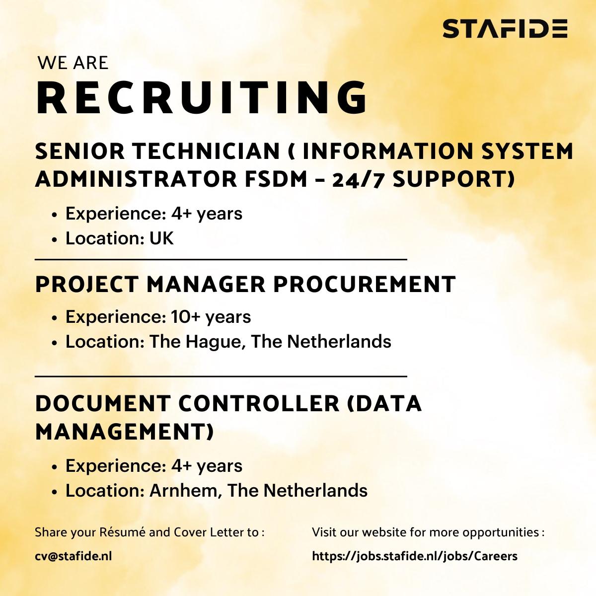 Join our team and turn your potential into excellence.
Send your Résumé and Cover Letter to - cv@stafide.nl
Website: jobs.stafide.nl/jobs/Careers
#netherlandsjobs #AmsterdamJobs #nljobs #recruitment #career #CareerOpportunity #TechCareers #BuildTheFuture