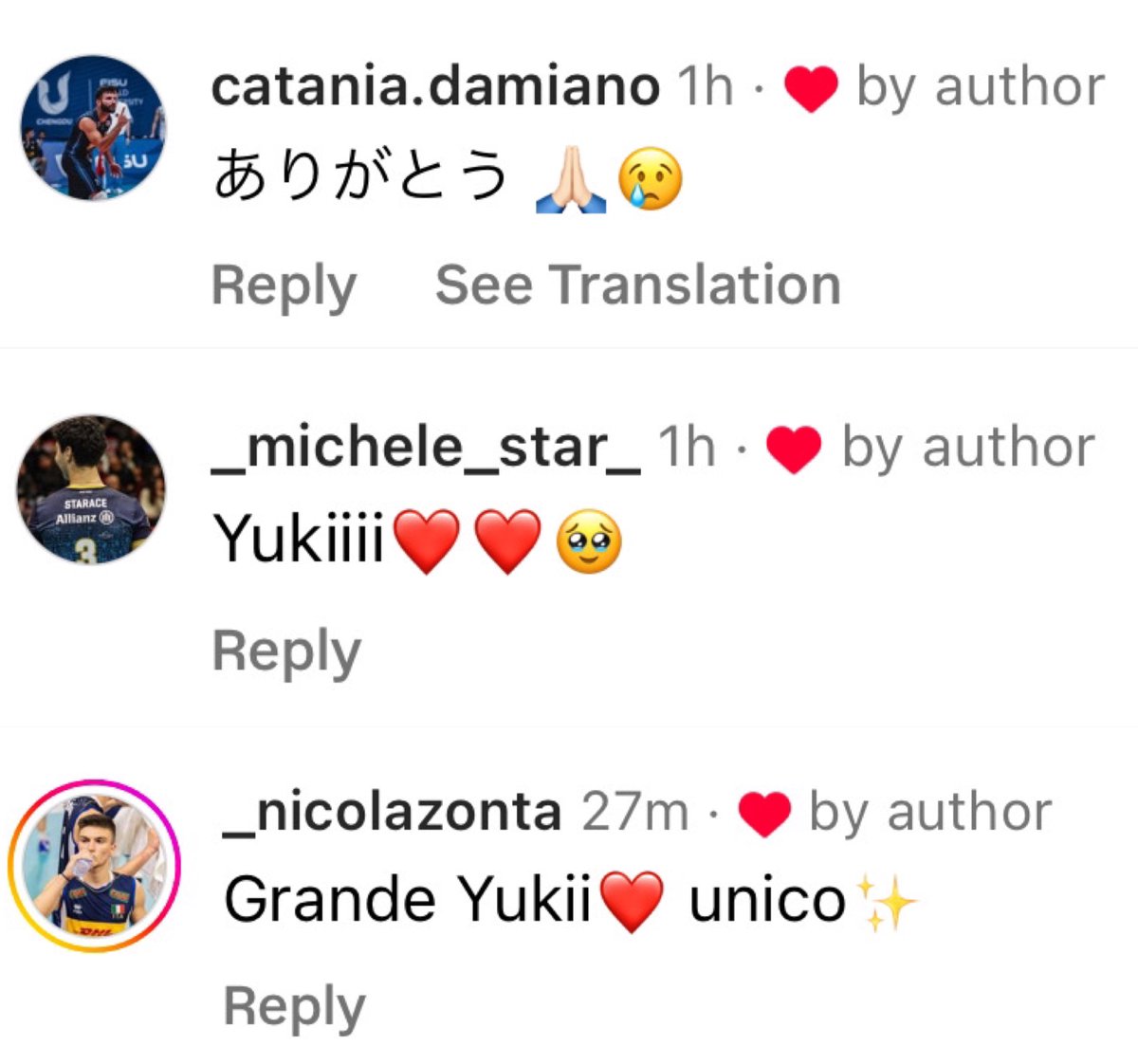 catania: thankyou 🙏🏻😢
michele: yukiii ❤️❤️🥹
zonta: great yuki❤️ unique✨

(all liked by yuki❣️✓)