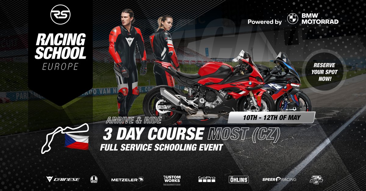 The 10th - 12th of May takes us to Autodrom Most with our 3 day course! Full service schooling event, Arrive & Ride the RR and get a test ride on the M 1000 RR ! racing-school-europe.com #mrr #s1000rr #metzeler #sbk