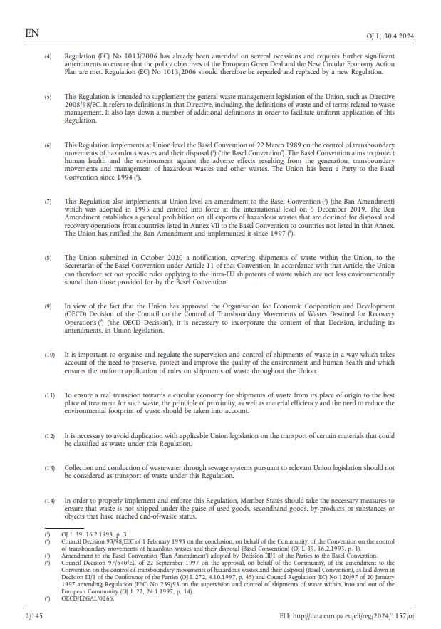 The Council of the European Union has published the final text of the revised Waste Shipment Shipment Regulation (WSR)! Read the final text here 👉euric.link/3i5