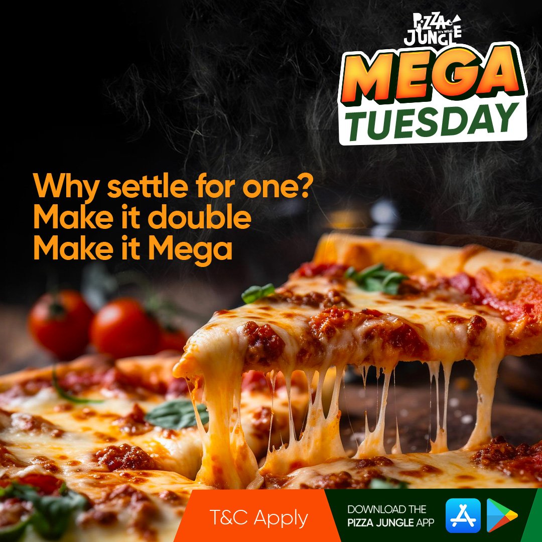 If anybody ask you if you want 1, say no! You want 2. #Pizzajungle #pizza #Megatuesday