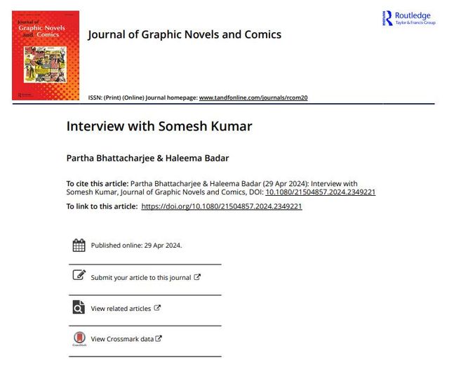 It is my immense pleasure to share with you that our (with @haleema_badar ) interview-article, 'Interview with Somesh Kumar' has been published in @JGNandComics (Scopus Q1). Link: doi.org/10.1080/215048…