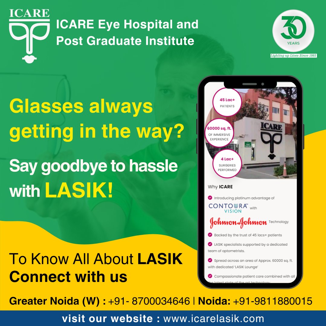 Tired of glasses getting in the way? LASIK offers hassle-free vision!
#ICareEyeHospital #LASIK #NoMoreGlasses #ClearVision #HassleFree #VisionCorrection #EyeCare #LASIKSurgery #GoodbyeGlasses #SeeClearly