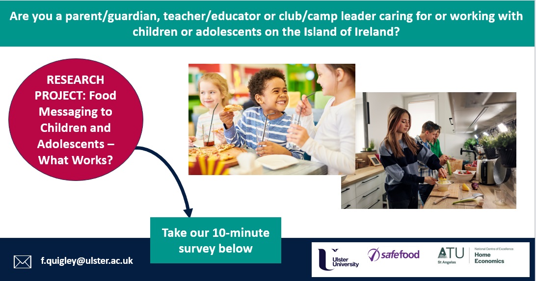 📢 Calling all parents/guardians, teachers or club/camp leaders living on the island of Ireland Short 10 minute research survey on food messaging Please share or complete💻📲🤳 forms.office.com/e/B6nctYKLqC