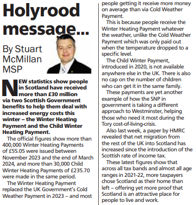 📰 Here's my column from yesterday's @greenocktele covering how two energy support payments have benefitted Scottish households, & new research from HMRC showing net migration from the rest of UK to Scotland has increased since the introduction of the Scottish rate of income tax.