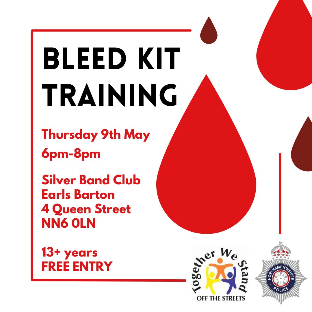 Would you know how to stop a critical bleed? Or save a life in the event of a stabbing or accident? If not, you may benefit from attending a Bleed Kit Training session with ourselves and @NNOffTheStreets in Earls Barton on the 9th May. 13+ years and free entry!