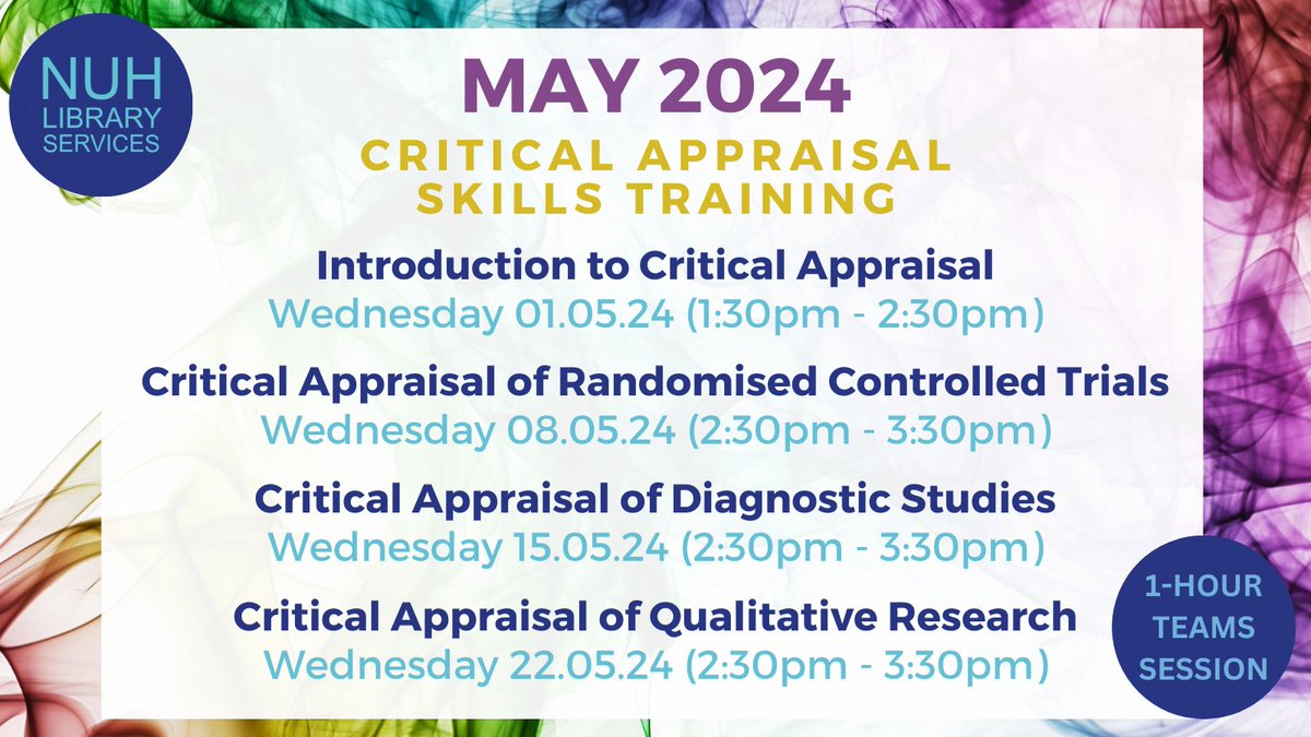 🩺 💻 Interested in critically evaluating research studies? 💻 🩺 There are still spaces left on tomorrow's Introduction to Critical Appraisal session & for other courses in May. View our sessions & book your place here: eventbrite.co.uk/o/nottingham-u…