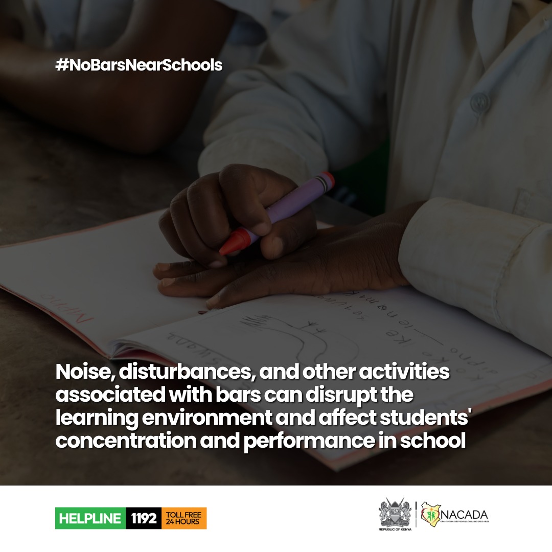 Proximity  to bars can distract students from their academic pursuits. Noise,  disturbances, and other activities associated with bars can disrupt the  learning environment and affect students' concentration and performance  in school #NoBarsNearSchools #SayNoToDrugs