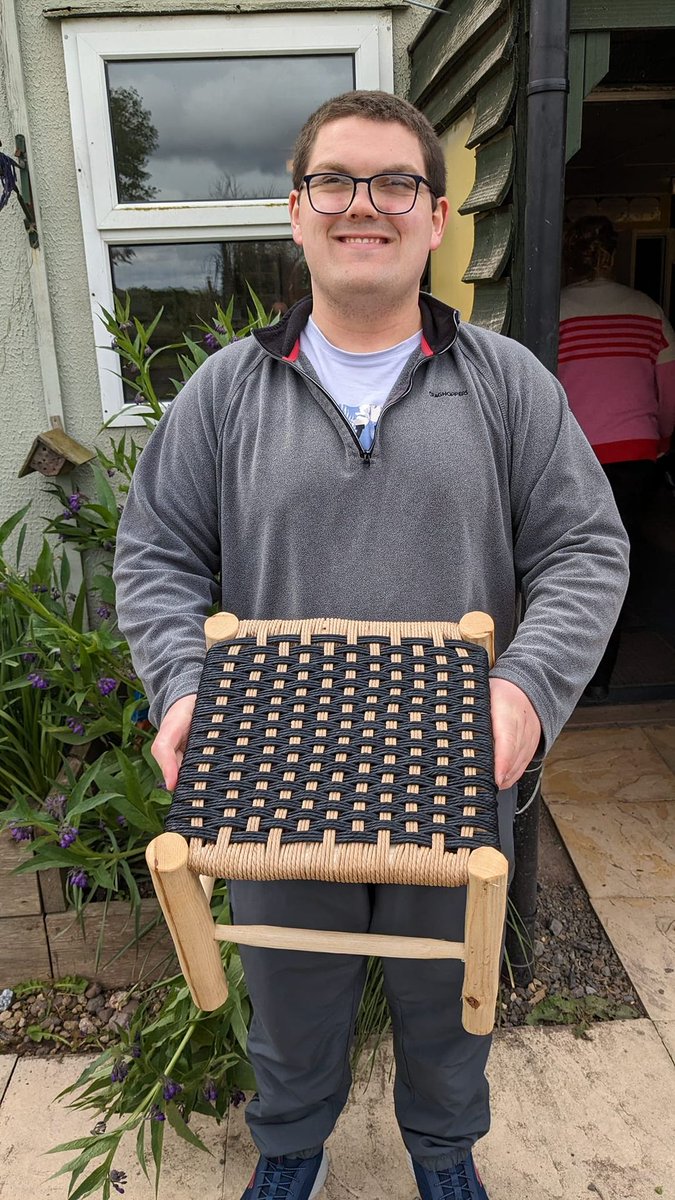 🔨Green Woodworking at it's best! Gareth has just finished this fantastic stool that he's been working on for a while.🙂👏 #greenwoodworking #communityfarm #Herefordshire