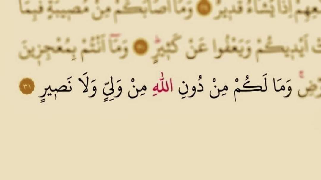 ﷽
'Sizin için Allah'tan başka hiçbir dost ve yardımcı yoktur.'

42/ Şûrâ - 31