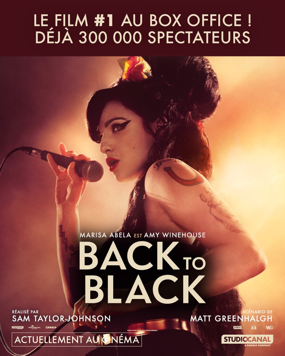 Déjà plus de 300 000 spectateurs français ont vu BACK TO BLACK ! Merci ! 

Ne manquez pas le film évènement sur l'iconique Amy Winehouse, actuellement au cinéma 🎶
Réservez votre séance : bit.ly/BackToBlack_se…

#BackToBlack