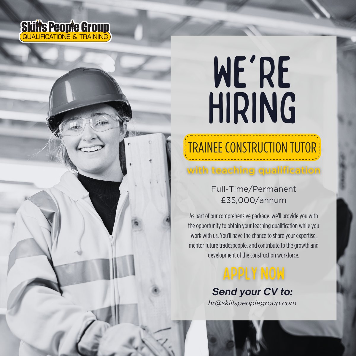 Passionate about learning & helping others? Say goodbye to working in the rain and trade your tools for a fulfilling #TeachingRole! Seeking #TraineeTutors with hands-on experience in brickwork, P&D, joinery or plastering. Salary from £35k! #ConstructionTraining #CareerTransition