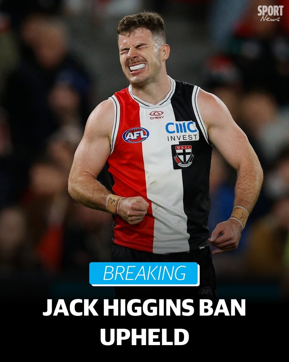 The Saints have failed to overturn Jack Higgins' three-game ban. @MaccaHeraldSun wraps up the marathon tribunal hearing. DETAILS: bit.ly/4aVDIb3