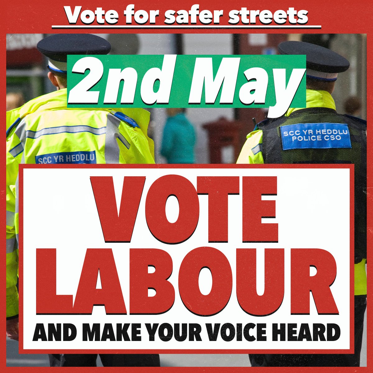 Tomorrow, voters across Wales head to the polls to elect Police and Crime Commissioners. These elections are your chance to vote for safer streets, for all of us. From 7am until 10pm, cast your vote for Welsh Labour.