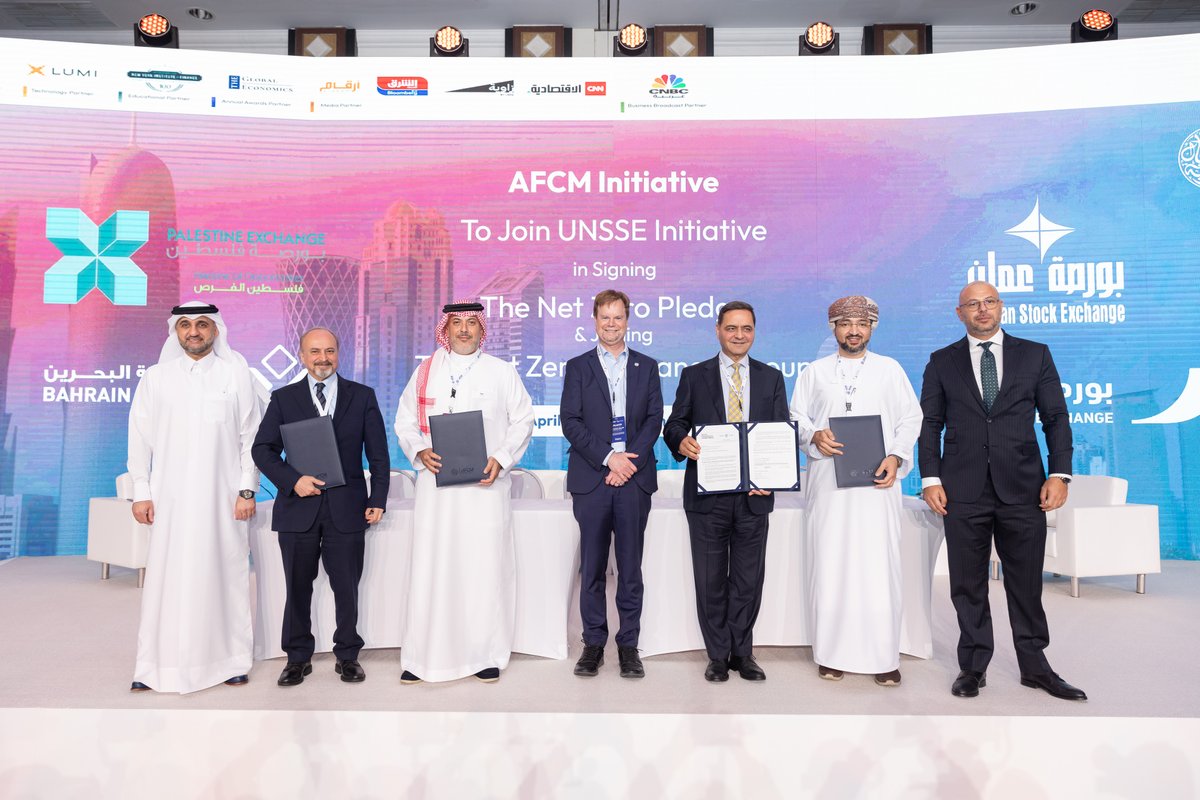 Yesterday, four new exchanges joined the Net Zero Financial Service Providers Alliance (#NZFSPA) during the Annual Conference of the Arab Federation of Capital Markets (AFCM) @afcm_social 

👉Read more: bit.ly/3UhyXl3
#netzero #sustainablefinance #ClimateAction