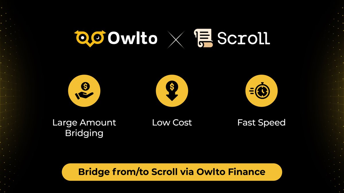 🎉Excited that @Scroll_ZKP has deployed EIP-4844! Experience it: 1⃣️ Large amount bridging: up to 1 ETH 2⃣️ Low cost: 0 Bridge Fee + Lower Destination TX Cost 3⃣️ Fast speed: within 20s⏱️ 👉 owlto.finance/?to=Scroll