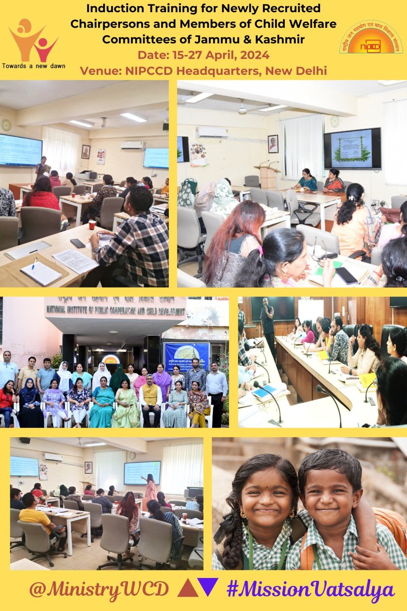 An Induction Training for Newly Recruited Chairpersons and Members of Child Welfare Committees of Jammu & Kashmir was organized from 15-27 April, 2024 at NIPCCD, Headquarters, New Delhi (21 participants). @MinistryWCD #NIPCCD #MissionVatsalya #InductionTraining