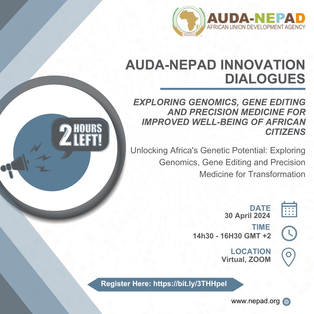 Today's the day! Join us to explore how #PrecisionMedicine, #GeneEditing, & #Genomics are tailoring treatments in Africa and making access to #Healthcare more equitable.Learn from top experts in our live webinar. It's not too late to register👉🏽bit.ly/3THHpel #Agenda2063