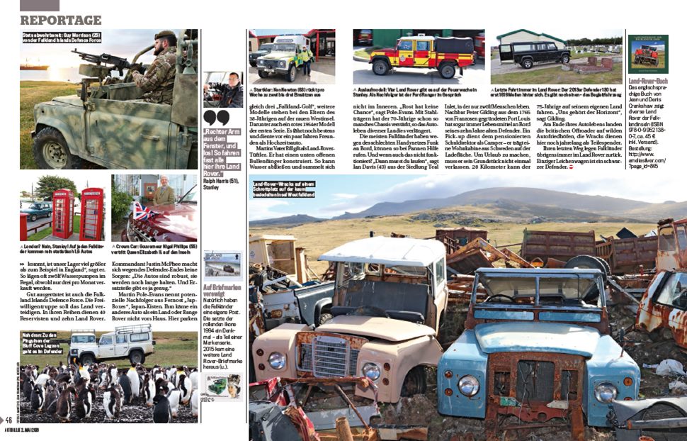 The Falkland Islands have been called 'Land Rover Island' due to high number of @LandRover vehicles in the Islands.  A couple of years ago, a German car magazine wrote this article about our love of the Land Rover. #LandRover #WorldLandRoverDay 

@LandRover_UK