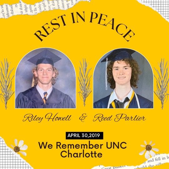 ChangeTheRef's tweet photo. Five years ago, it was the last day of classes at UNC Charlotte.
A former student shot & killed Reed Parlier (19) & Riley Howell (21). He injured four other students.
What was supposed to be a celebratory end to a school year turned into a tragedy.
#EndGunViolence #UNCCstrong https://t.co/BBgLY37aaS