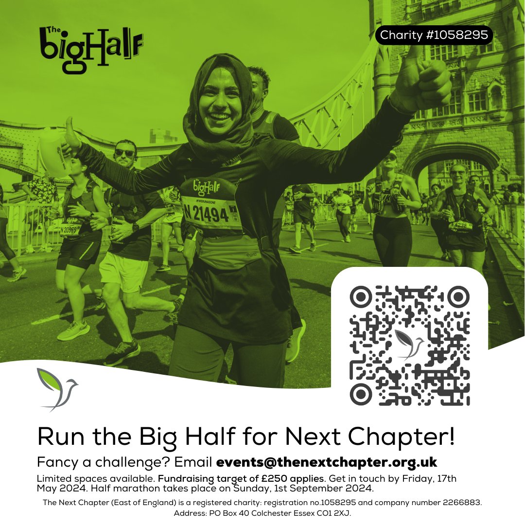 🏃Fancy a challenge? Why not take part in the @OfficialBigHalf in aid of Next Chapter this year. For more information and to express your interest in running for us, email: events@thenextchapter.org.uk Fundraising target of £250 applies. Register interest by 17 May 2024.