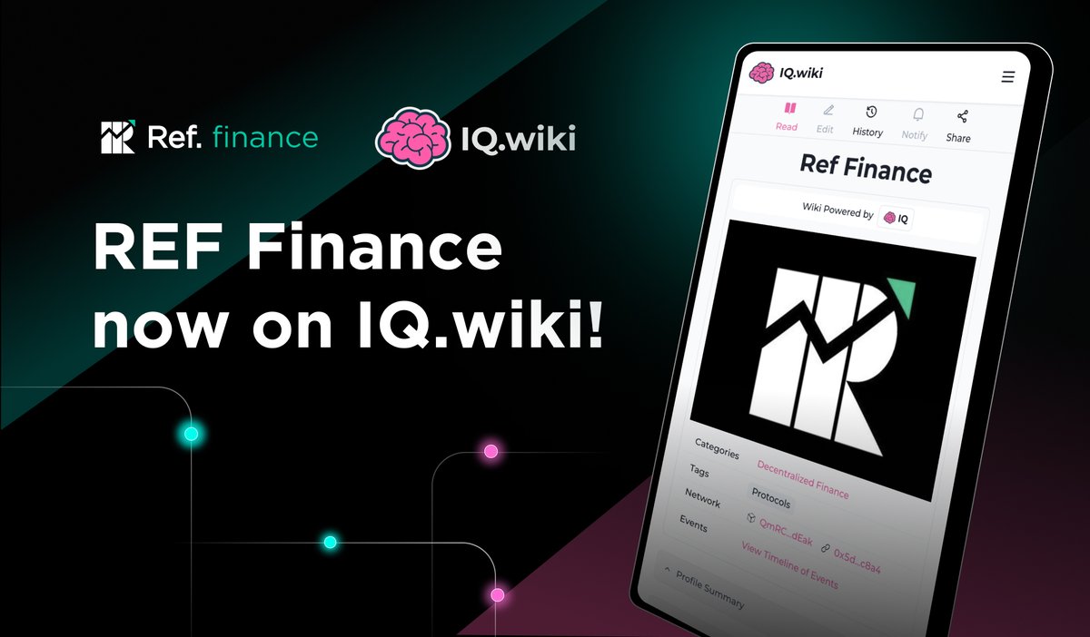 rhea_finance's tweet image. 📢 Exciting news! #RefFinance is now on IQ.wiki 

Discover everything you need to know about Ref Finance at: iq.wiki/wiki/ref-finan…

🔍 But that&apos;s not all! With the power of IQ GPT, we&apos;re determined to make the crypto space more accessible and user-friendly than…